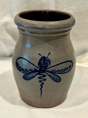 Vintage Rowe Pottery Stoneware Dragonfly Utensil Crock/Vase